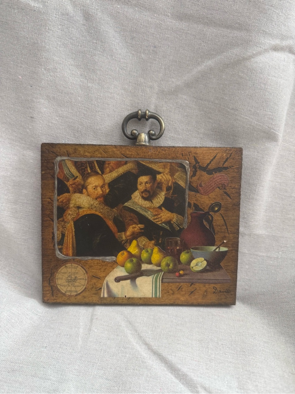 Vintage Style Wooden Wall Plaque with Classic Still Life Print - Brown
